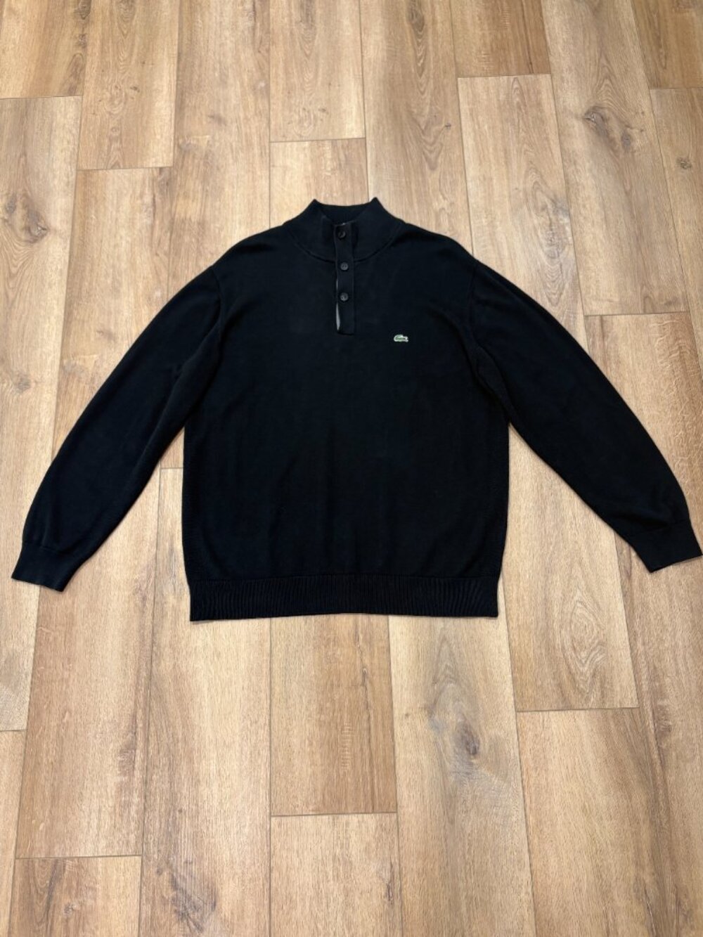 🌟 LACOSTE 🌟 MEN'S COTTON 1/4 BUTTON MOCK NECK SWEATER BLACK SZ 7 OR XL